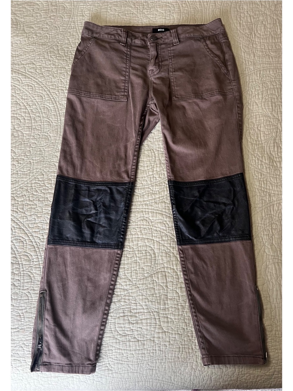 BDG Olive Straight-Leg Pants with Black Knee Panels
